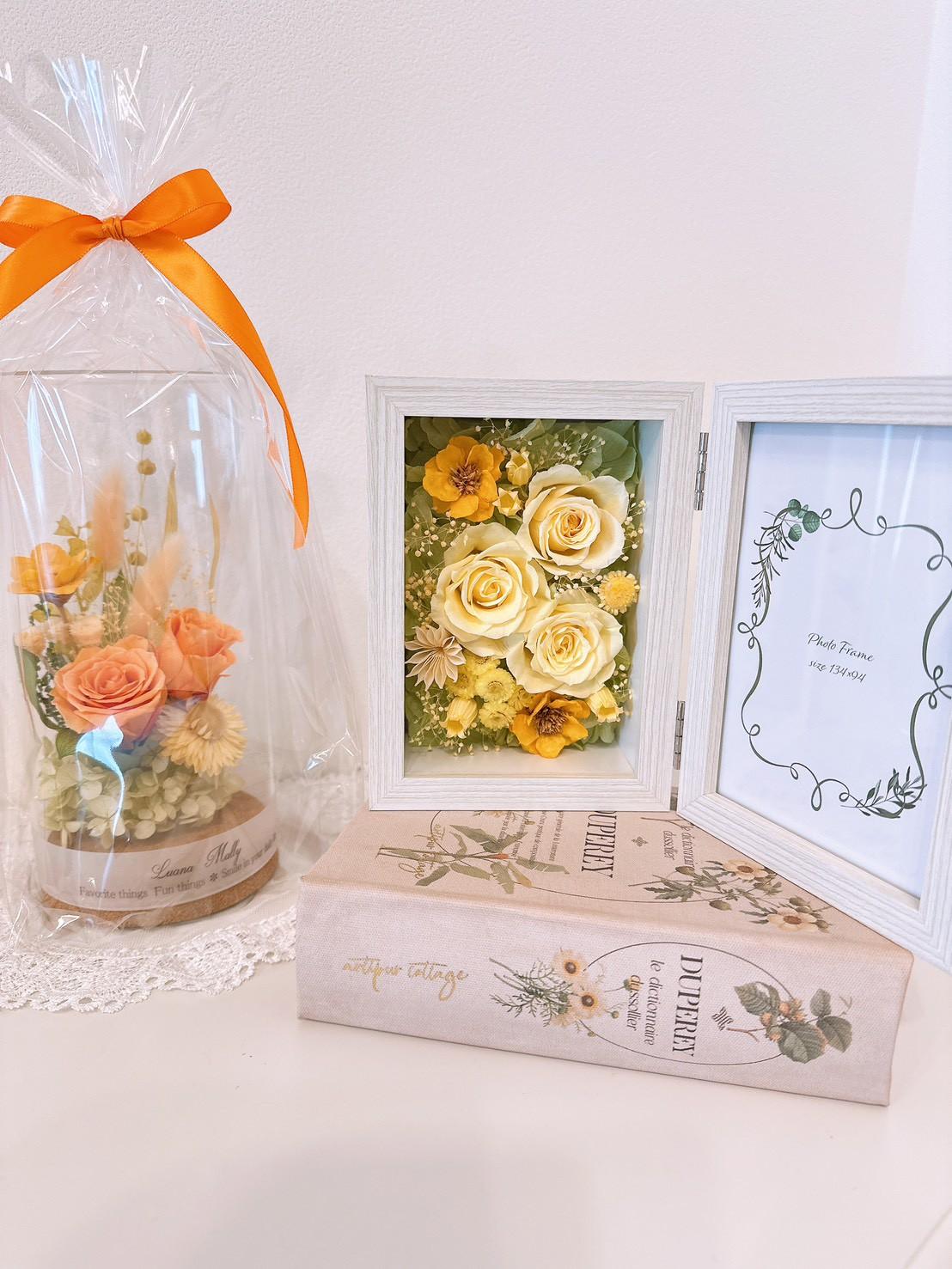 【プレミアム仕様フォトフレーム】 写真立て ボックスアレンジ バラ3輪 結婚 出産 長寿祝 仏花 供花 ペットメモリアル | 10枚目